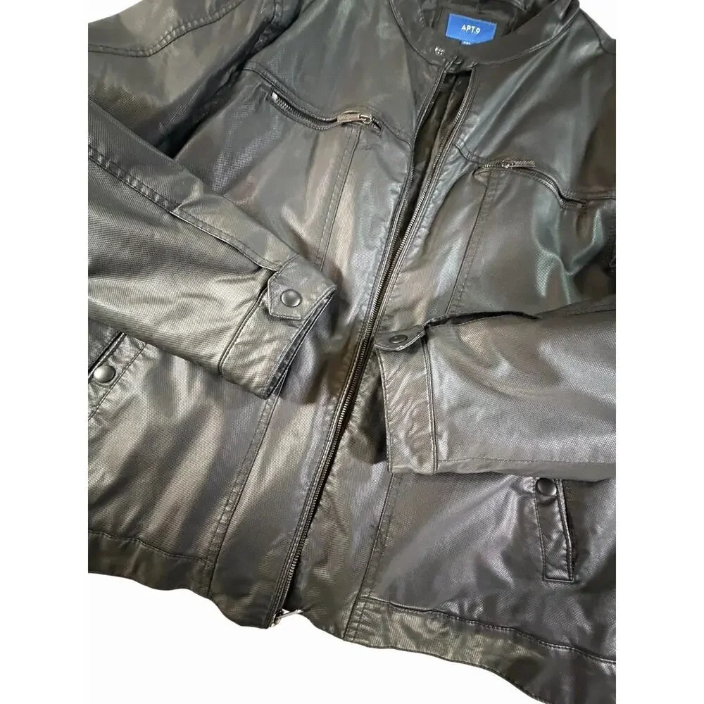 APT 9 Faux Leather Moto Jacket Mens XXL Black Full Zip Motorcycle Vegan Coat
